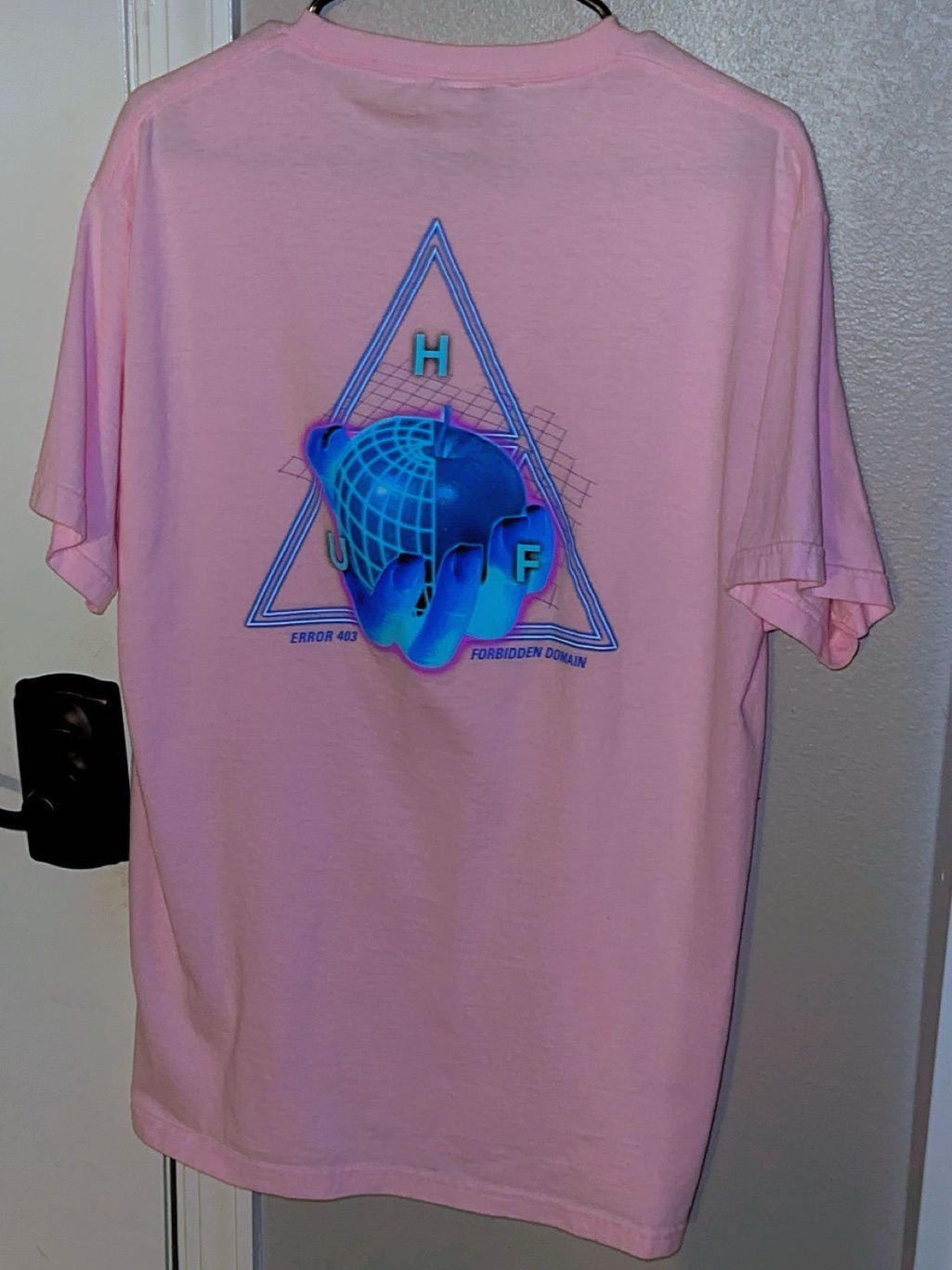 Huf Pink Short-Sleeve Tee With Blue Worldwide Online Logo